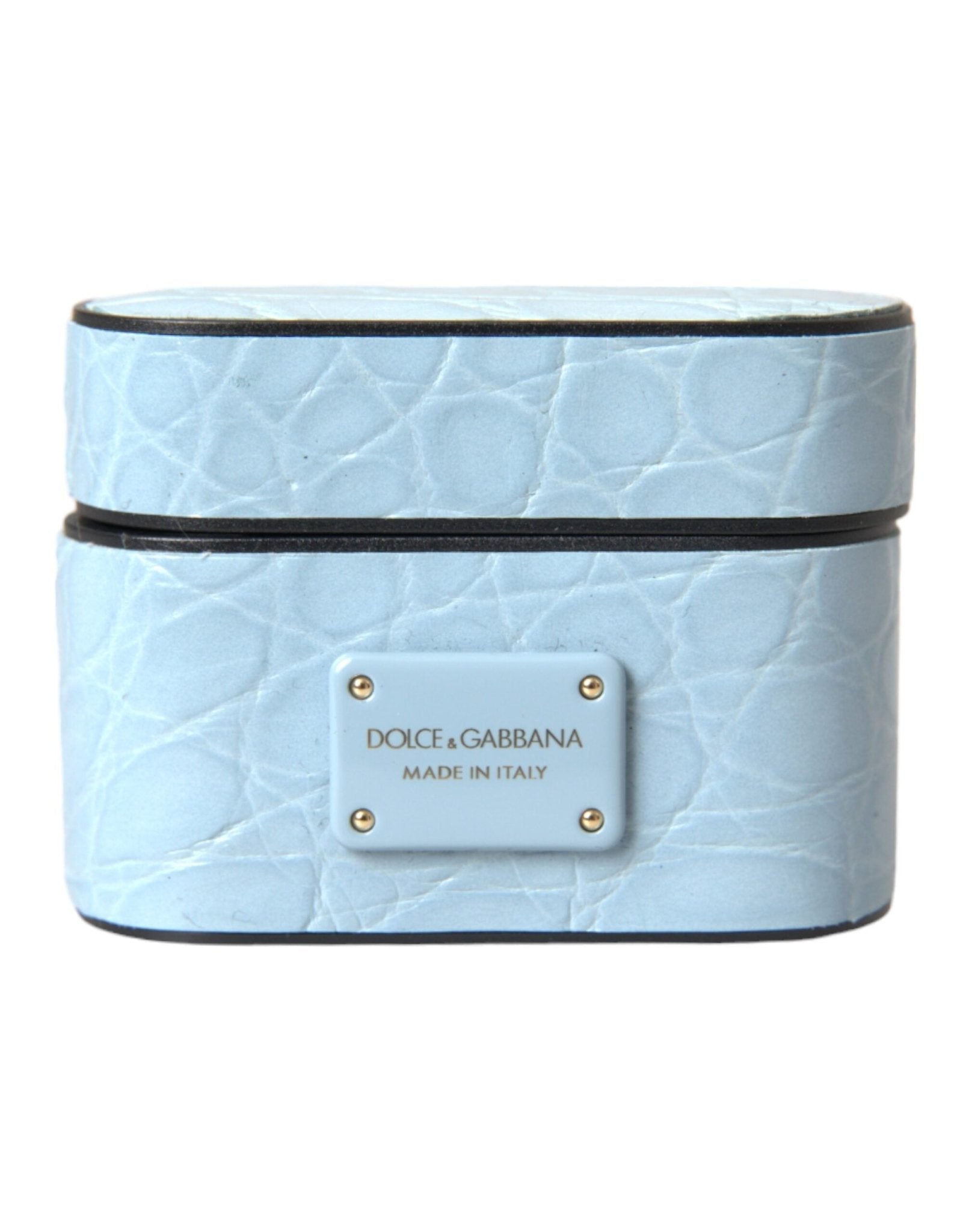 Dolce & Gabbana Light Blue Leather Metal Logo Plaque Airpods Case – par Dolce & Gabbana | Disponible sur Sandy Store ByNet