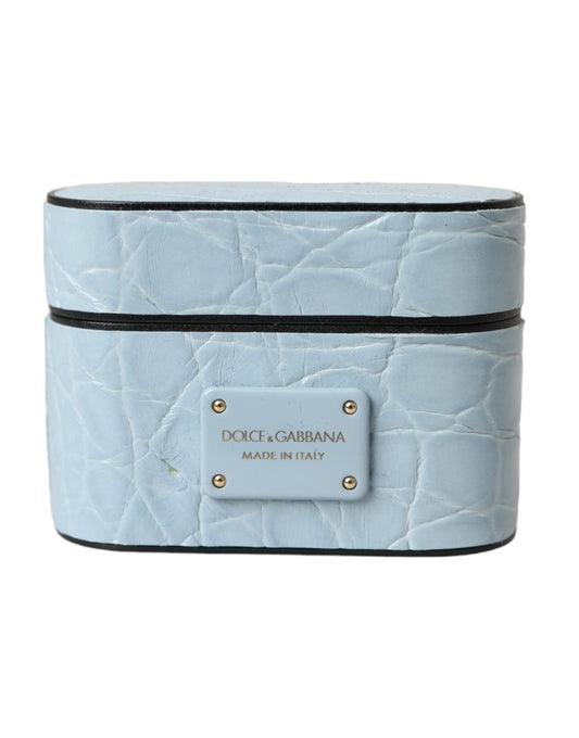Dolce & Gabbana Light Blue Leather Metal Logo Plaque Airpods Case – par Dolce & Gabbana | Disponible sur Sandy Store ByNet