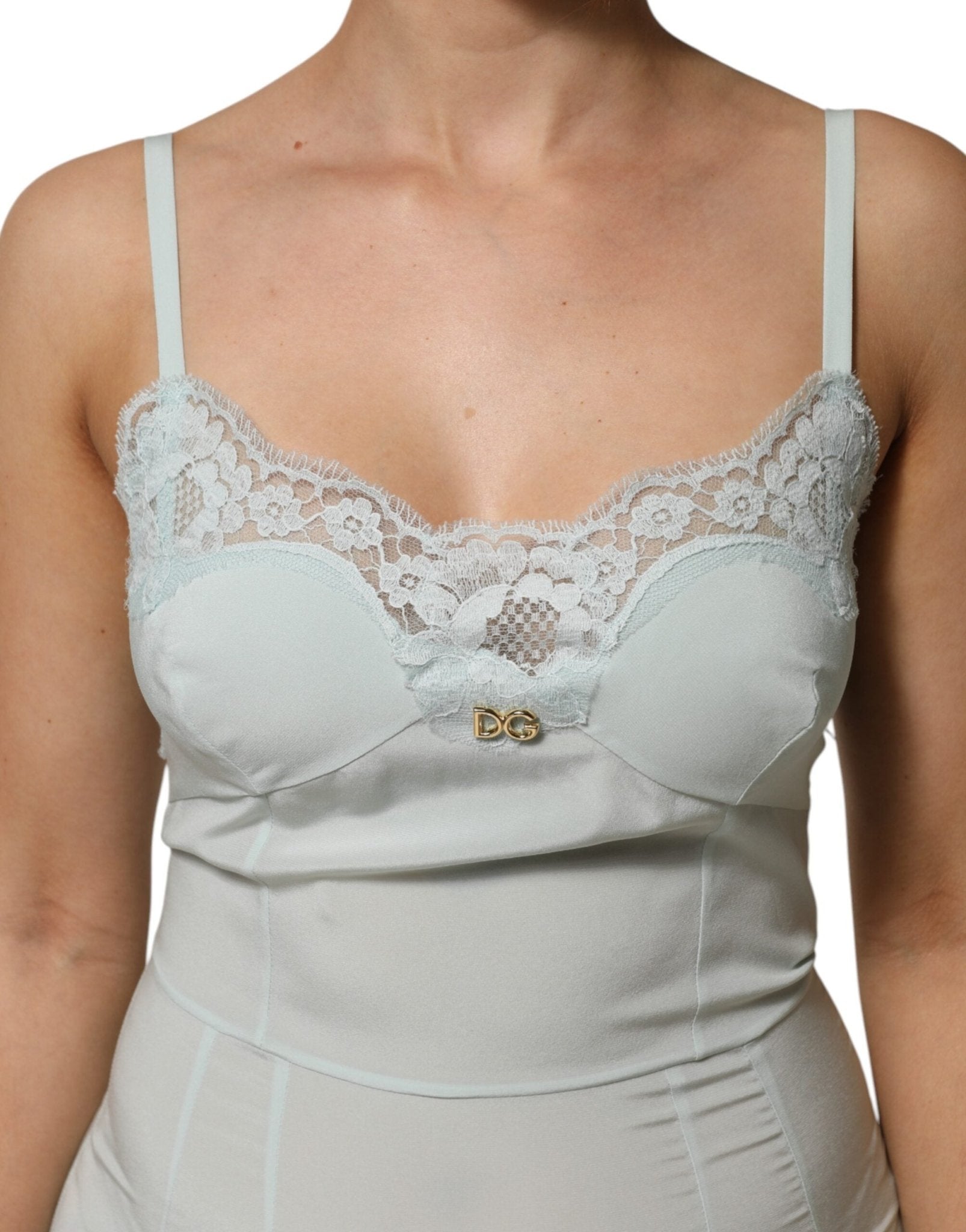 Dolce & Gabbana Light Blue Silk Lace Midi Bodycon Slip Dress – IT42|M par Dolce & Gabbana | Disponible sur Sandy Store ByNet
