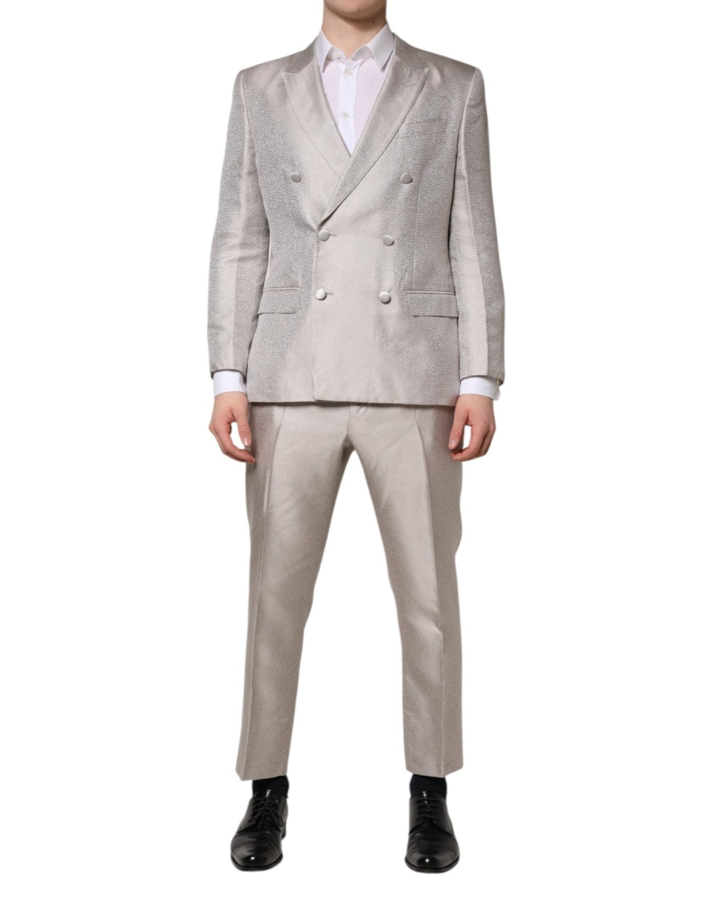 Dolce & Gabbana Light Gray Jacquard Silk Dotted 2 Piece Suit – IT50 | L par Dolce & Gabbana | Disponible sur Sandy Store ByNet