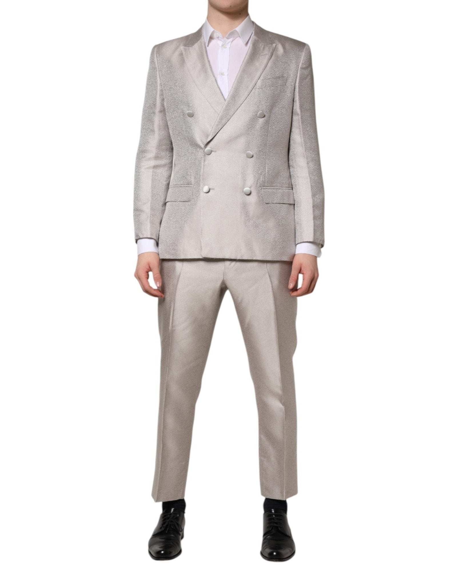 Dolce & Gabbana Light Gray Jacquard Silk Dotted 2 Piece Suit – IT50 | L par Dolce & Gabbana | Disponible sur Sandy Store ByNet
