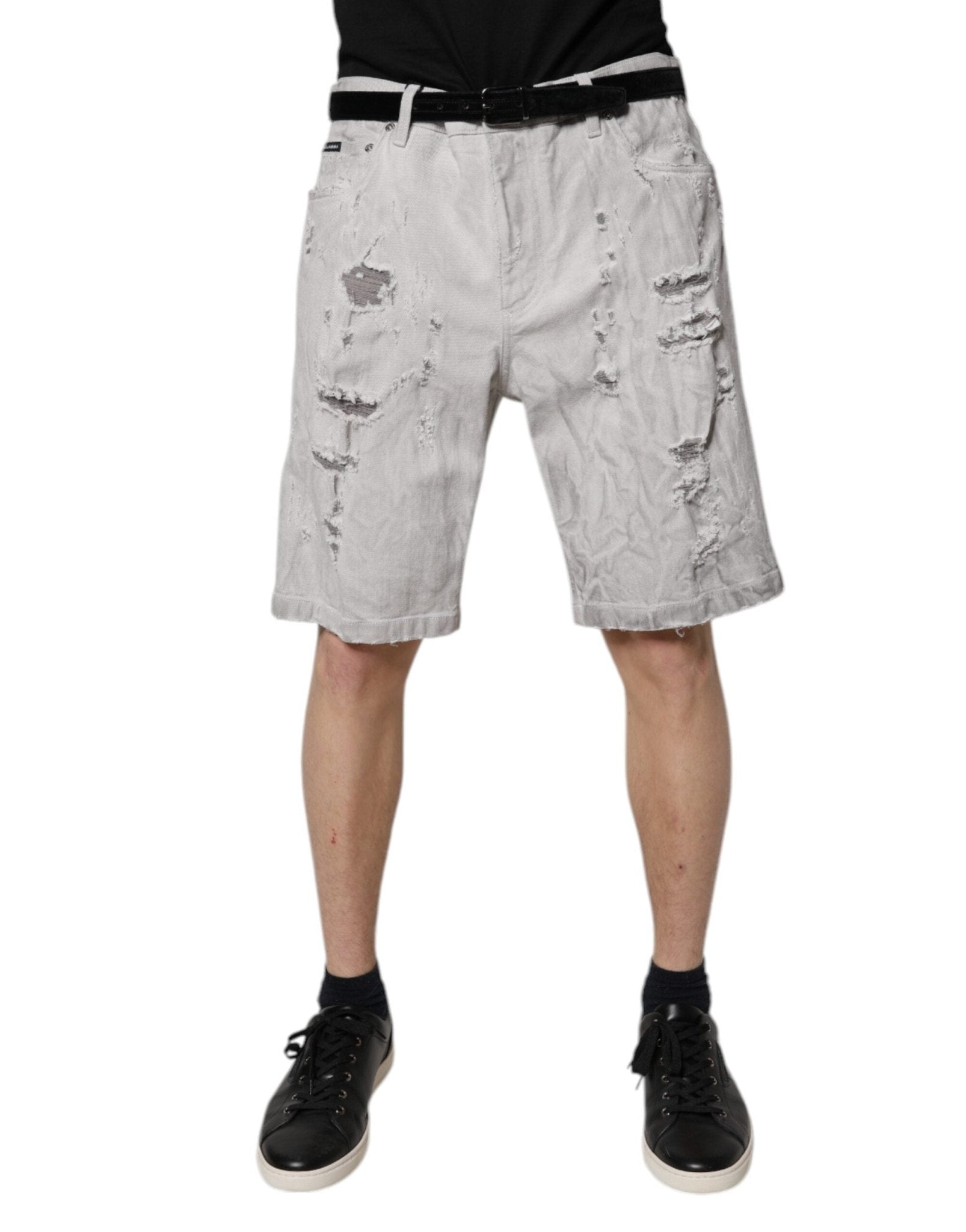 Dolce & Gabbana Light Gray Tattered Men Denim Bermuda Shorts – IT52 | XL par Dolce & Gabbana | Disponible sur Sandy Store ByNet
