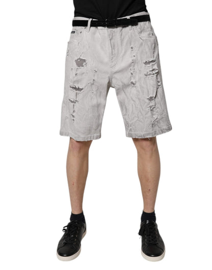 Dolce & Gabbana Light Gray Tattered Men Denim Bermuda Shorts – IT52 | XL par Dolce & Gabbana | Disponible sur Sandy Store ByNet