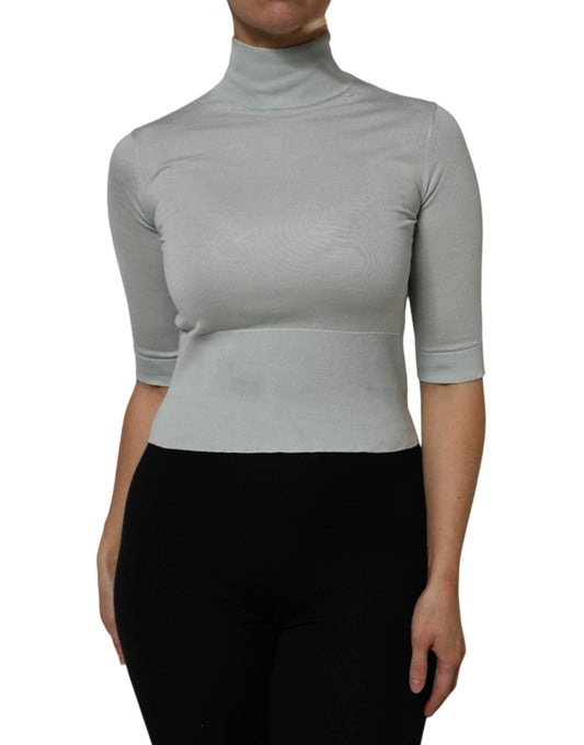Dolce & Gabbana Light Green Silk Turtleneck 3/4 Sleeves Top – IT38 | XS par Dolce & Gabbana | Disponible sur Sandy Store ByNet