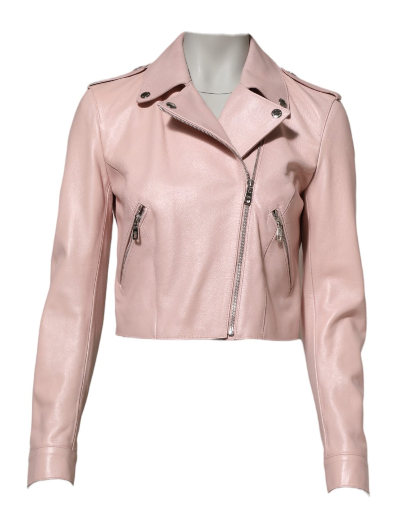 Dolce & Gabbana Light Pink Collar Leather Women Biker Jacket – IT38 | XS par Dolce & Gabbana | Disponible sur Sandy Store ByNet