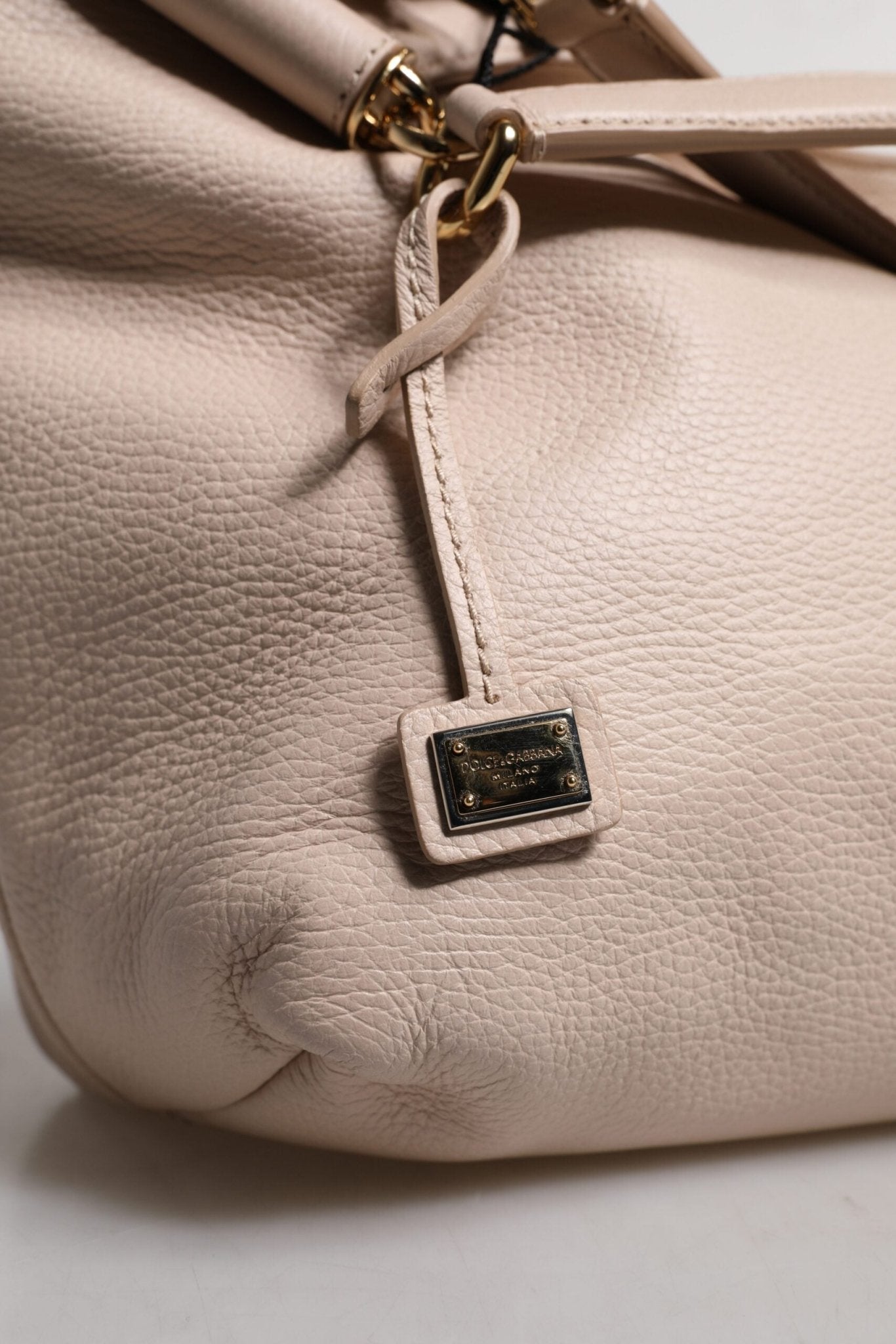 Dolce & Gabbana Light Pink Deer Leather Logo Plaque Tote Top Handle Bag - Sandy Store ByNet