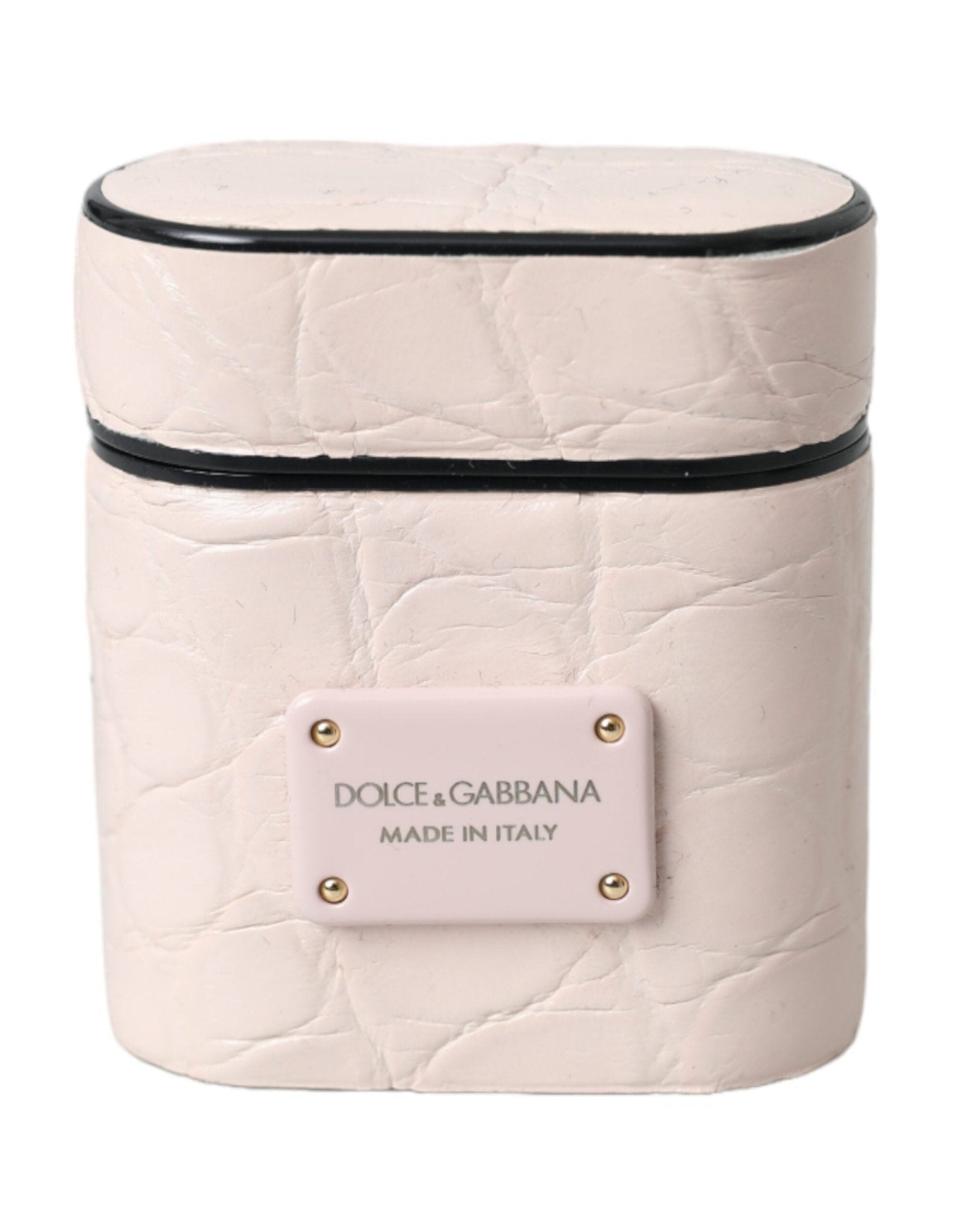 Dolce & Gabbana Light Pink Leather Metal Logo Plaque Airpods Case – par Dolce & Gabbana | Disponible sur Sandy Store ByNet