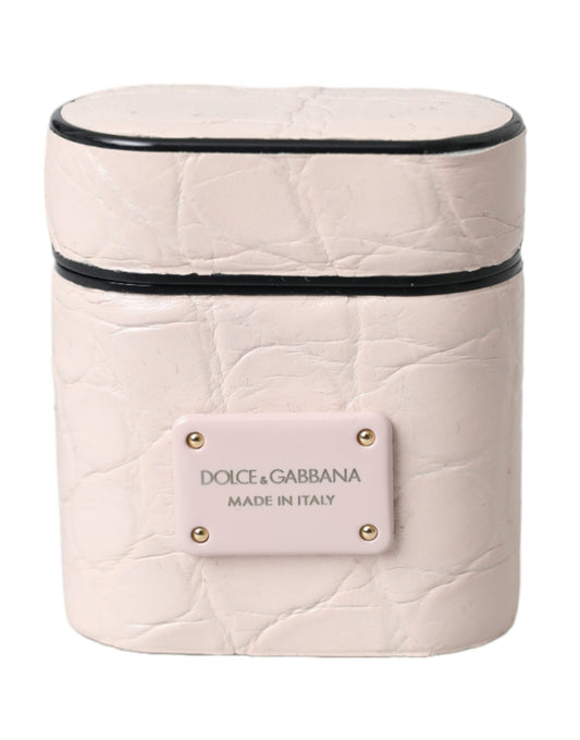 Dolce & Gabbana Light Pink Leather Metal Logo Plaque Airpods Case – par Dolce & Gabbana | Disponible sur Sandy Store ByNet