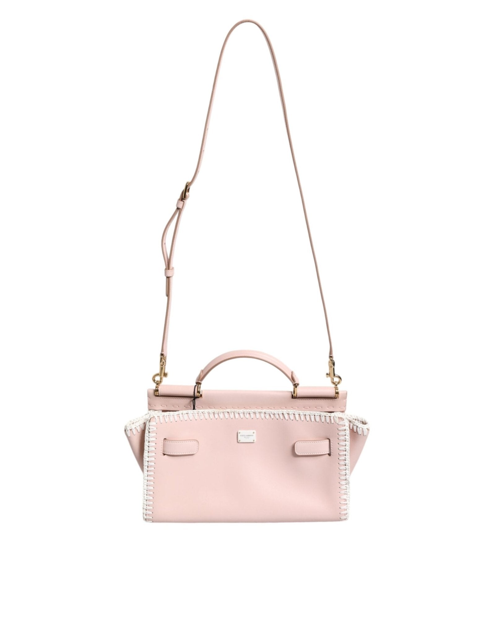 Dolce & Gabbana Light Pink Logo Plaque Soft Leather Strap Crossbody Bag - Sandy Store ByNet