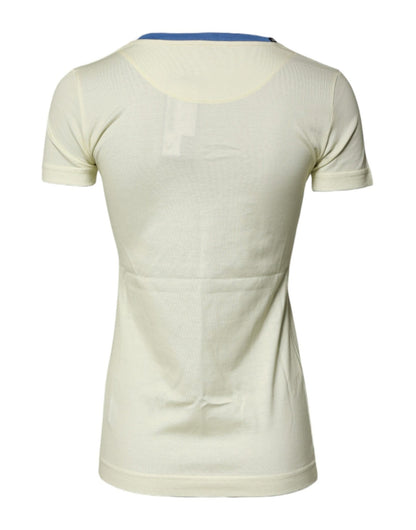 Dolce & Gabbana Light Yellow Cotton Short Sleeve T-shirt - Sandy Store ByNet