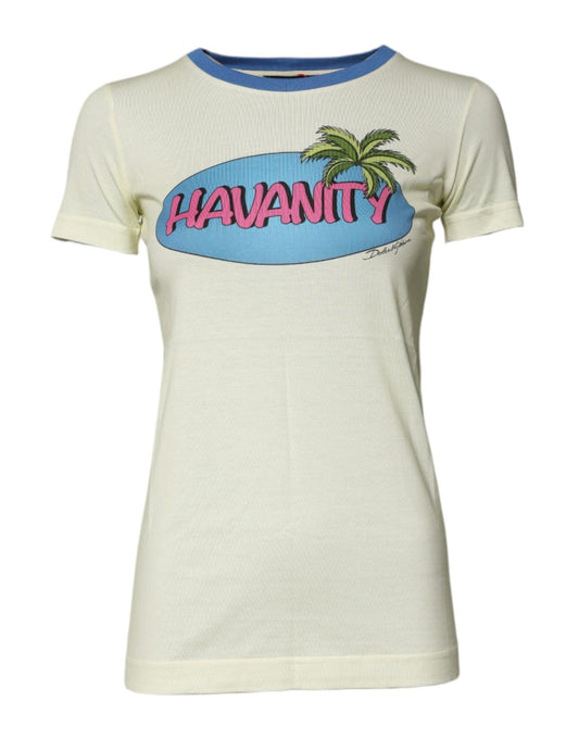 Dolce & Gabbana Light Yellow Cotton Short Sleeve T-shirt - Sandy Store ByNet
