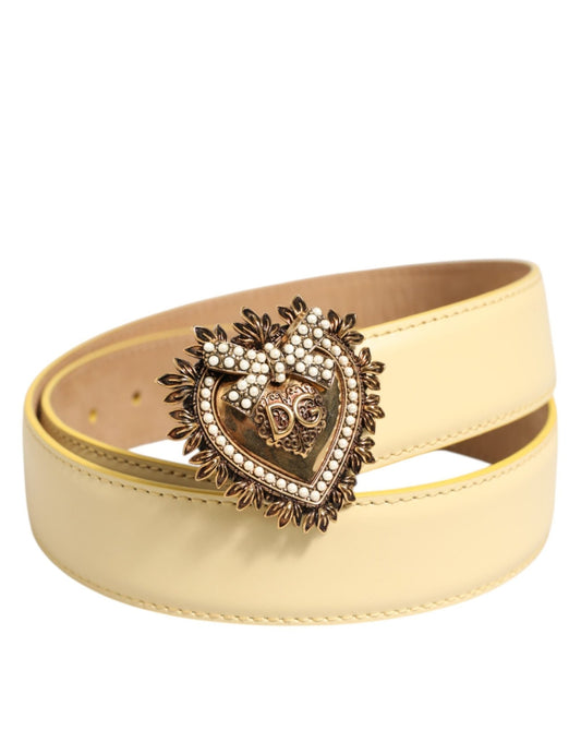 Dolce & Gabbana Light Yellow DEVOTION Heart DG Buckle Belt – 75 cm / 30 Inches par Dolce & Gabbana | Disponible sur Sandy Store ByNet