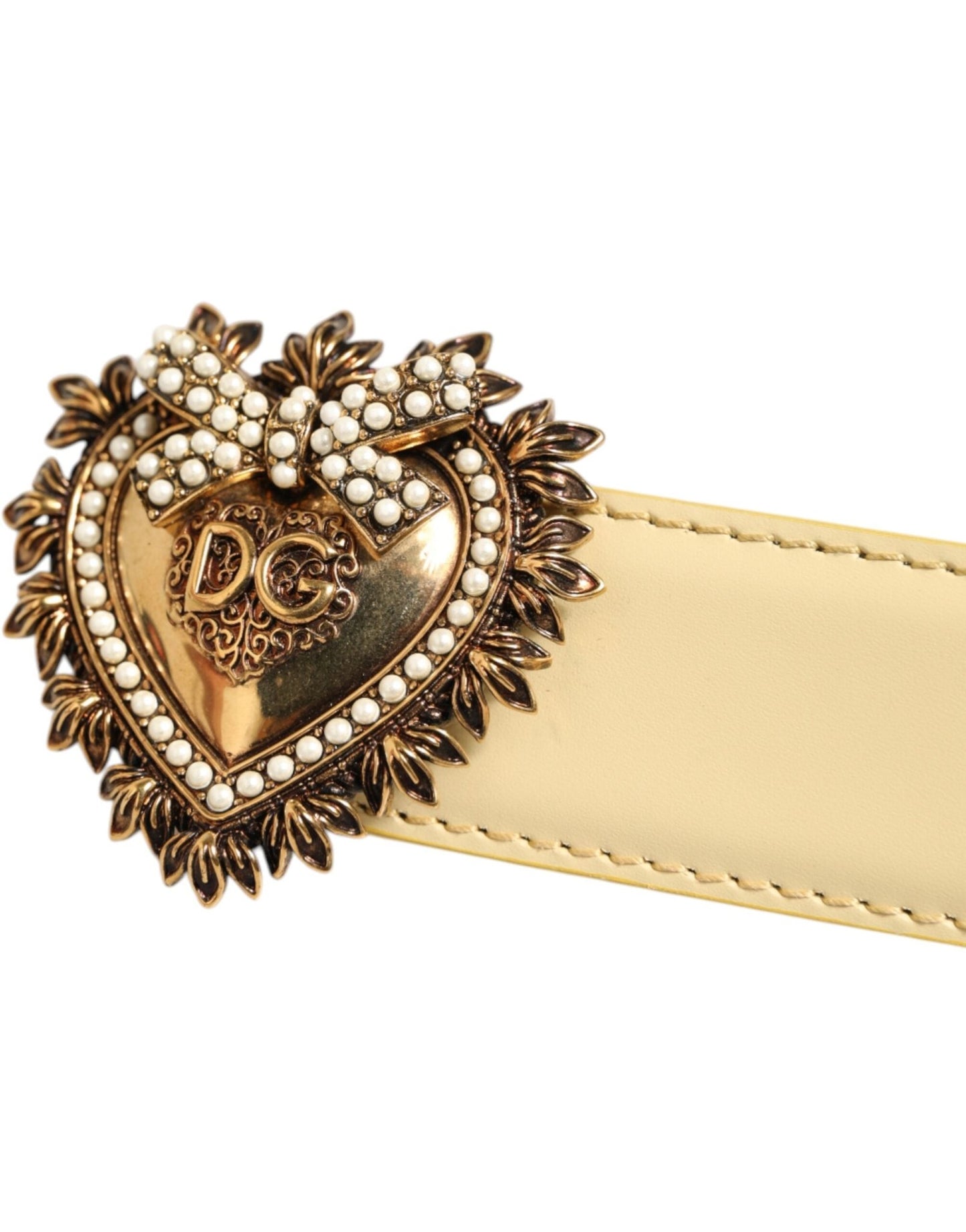 Dolce & Gabbana Light Yellow DEVOTION Heart DG Buckle Belt – 75 cm / 30 Inches par Dolce & Gabbana | Disponible sur Sandy Store ByNet