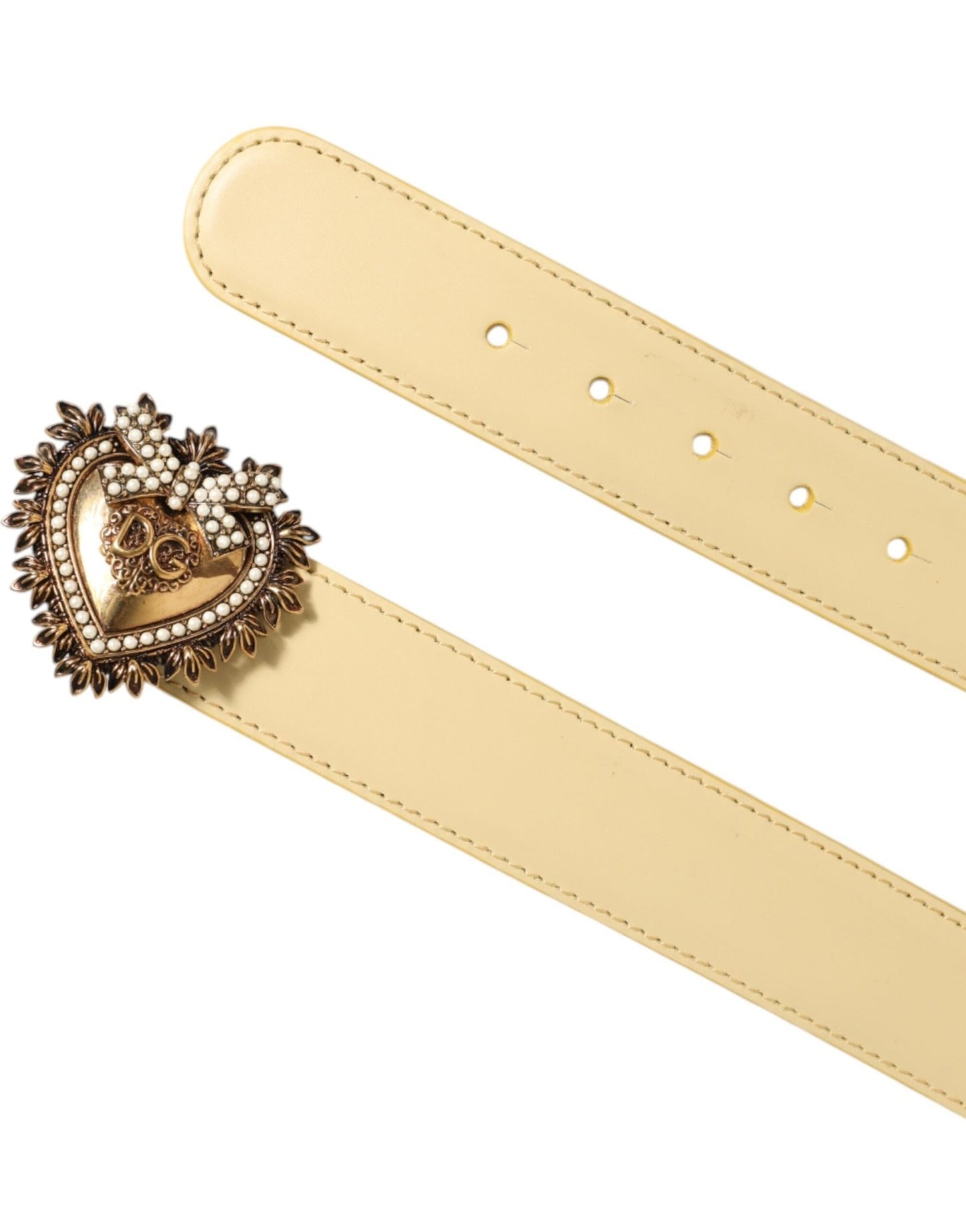 Dolce & Gabbana Light Yellow DEVOTION Heart DG Buckle Belt – 75 cm / 30 Inches par Dolce & Gabbana | Disponible sur Sandy Store ByNet