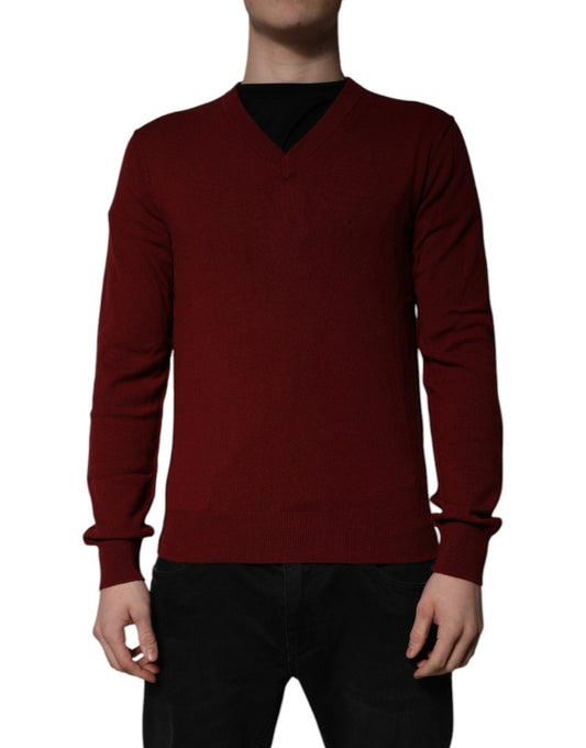 Dolce & Gabbana Maroon Cashmere V - neck Men Pullover Sweater – IT46 | S par Dolce & Gabbana | Disponible sur Sandy Store ByNet