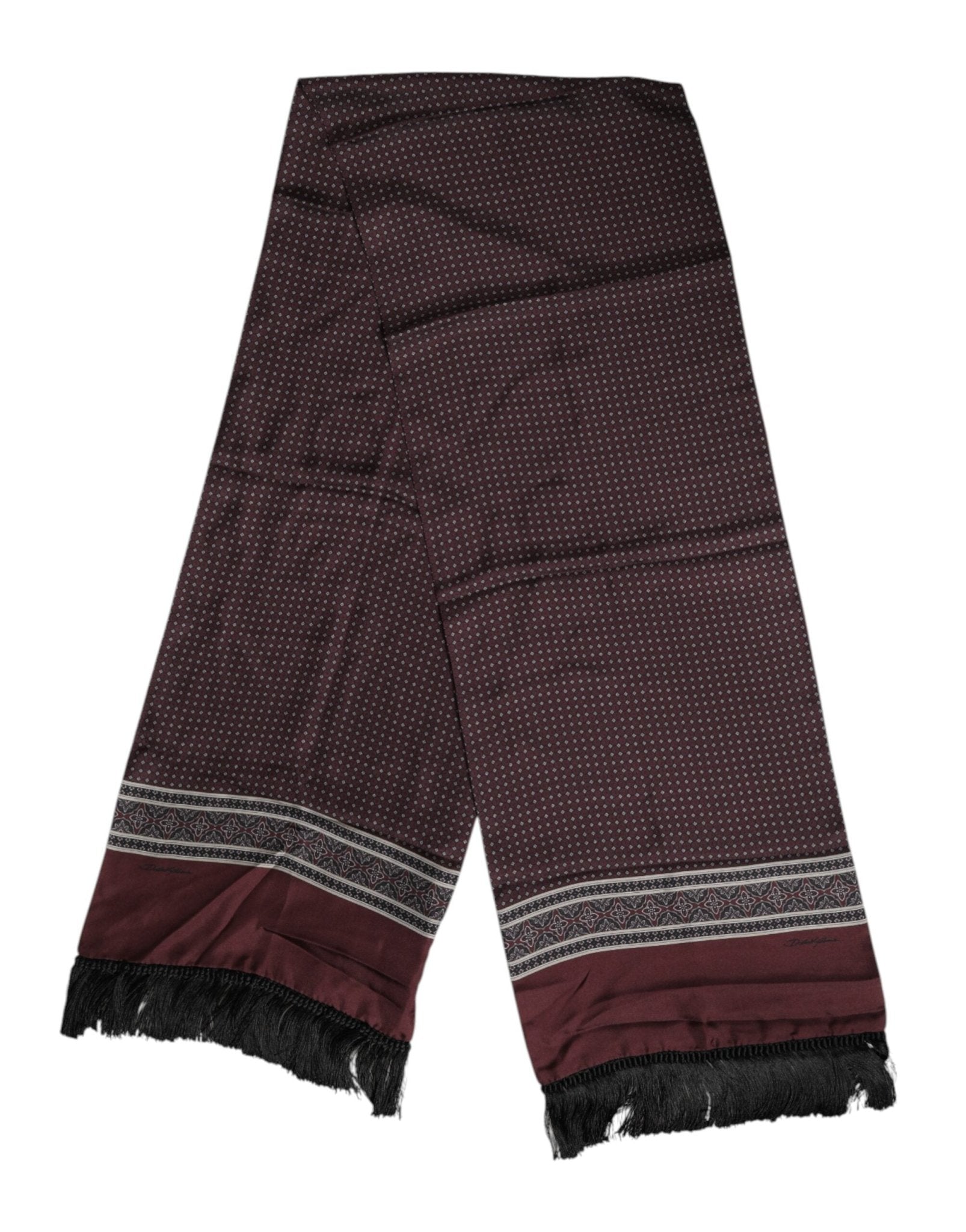 Dolce & Gabbana Maroon Dotted Silk Fringes Foulard Scarf – par Dolce & Gabbana | Disponible sur Sandy Store ByNet
