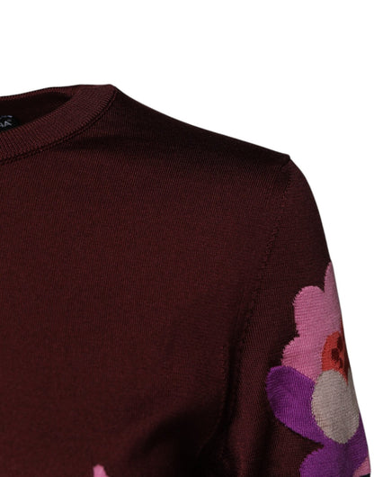 Dolce & Gabbana Maroon Floral Silk Crew Neck Blouse Top - Sandy Store ByNet