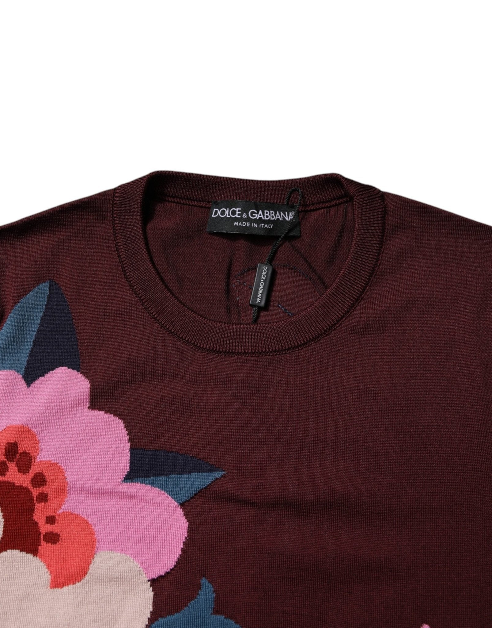 Dolce & Gabbana Maroon Floral Silk Crew Neck Blouse Top - Sandy Store ByNet