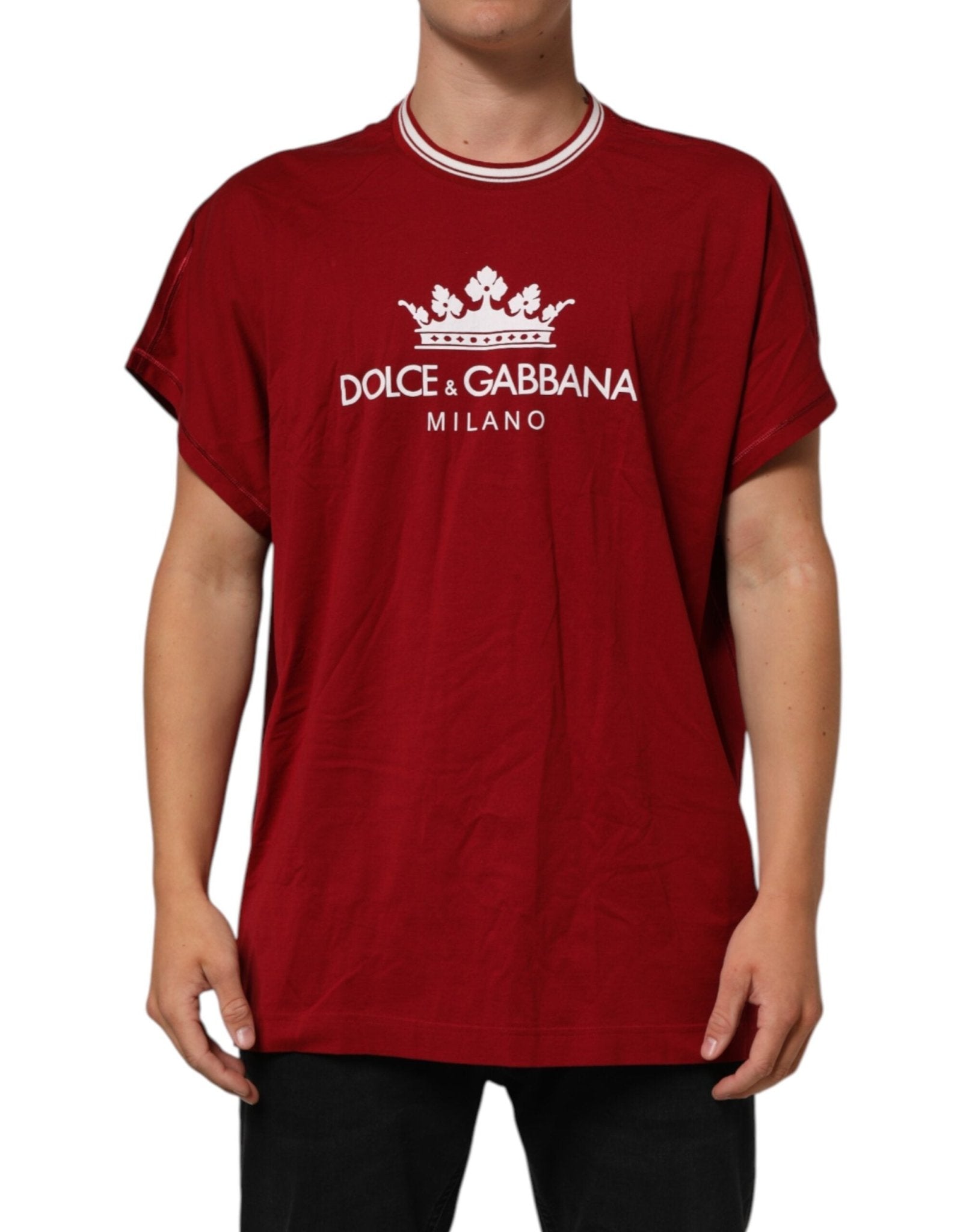 Dolce & Gabbana Maroon LogoCrown Cotton Half Sleeve T-shirt – IT56 | XXL par Dolce & Gabbana | Disponible sur Sandy Store ByNet