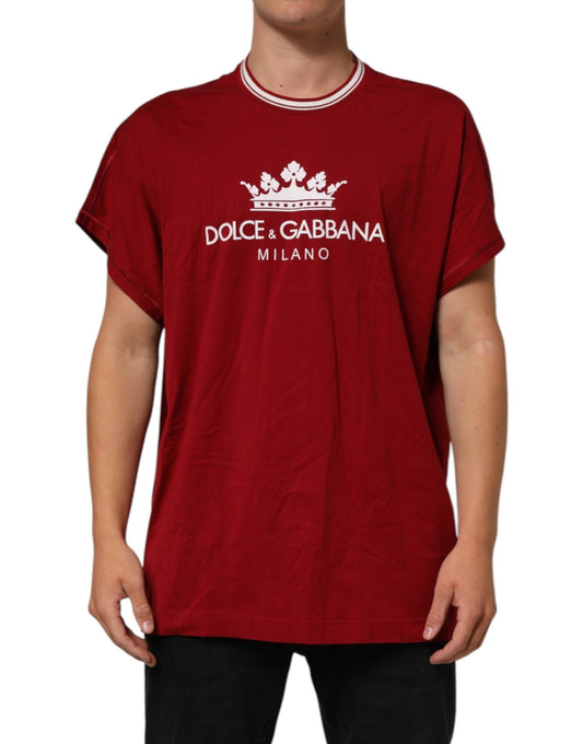 Dolce & Gabbana Maroon LogoCrown Cotton Half Sleeve T-shirt – IT56 | XXL par Dolce & Gabbana | Disponible sur Sandy Store ByNet