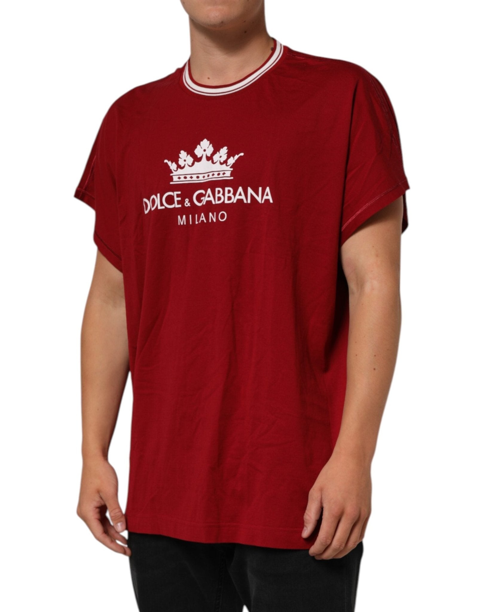 Dolce & Gabbana Maroon LogoCrown Cotton Half Sleeve T-shirt – IT56 | XXL par Dolce & Gabbana | Disponible sur Sandy Store ByNet
