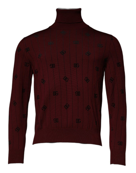 Dolce & Gabbana Maroon Monogram Turtleneck Pullover Sweater - Sandy Store ByNet
