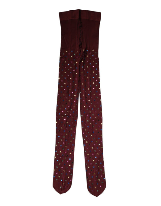 Dolce & Gabbana Maroon Nylon Crystal Embellished Pantyhose Tights – M par Dolce & Gabbana | Disponible sur Sandy Store ByNet