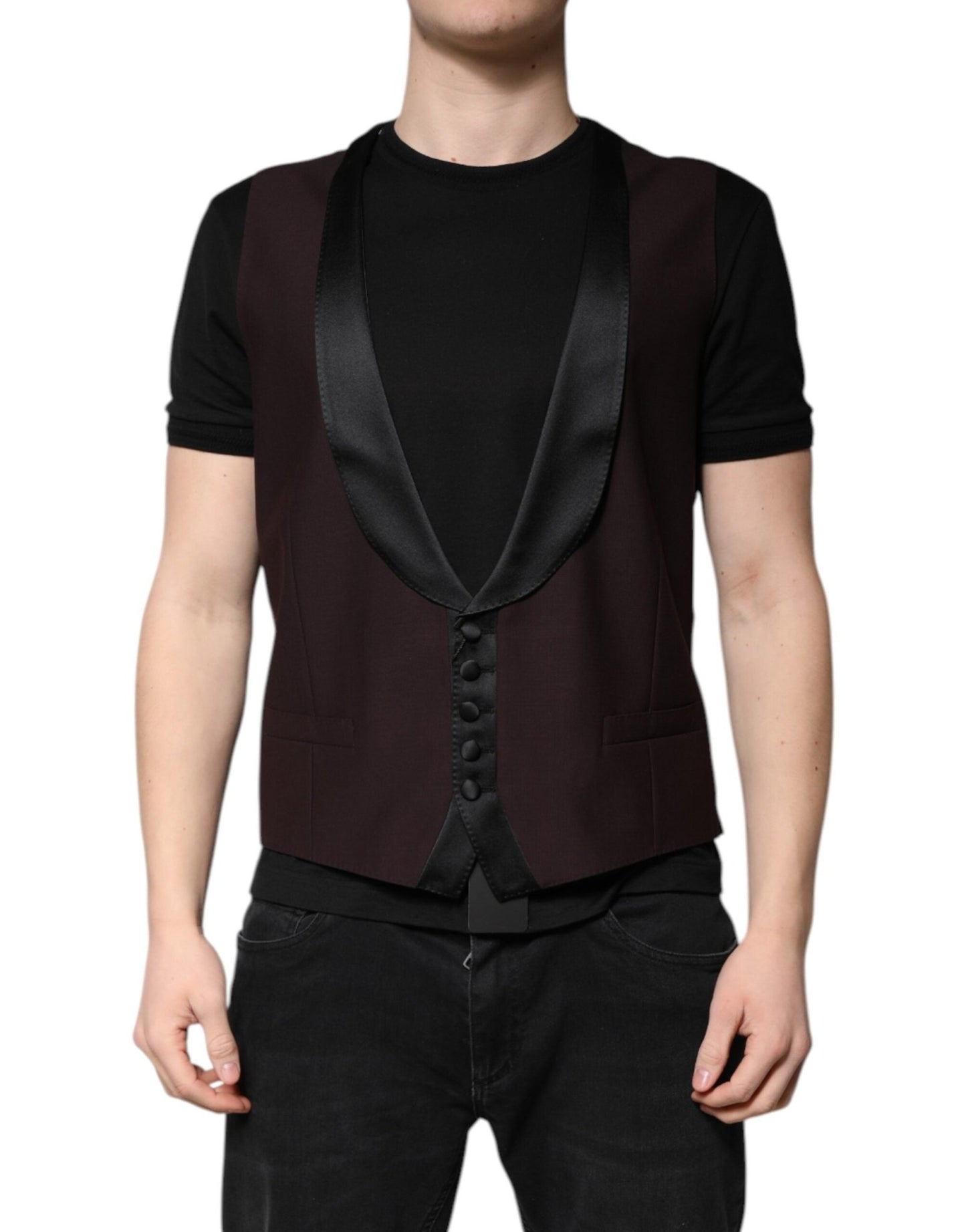 Dolce & Gabbana Maroon Wool Waistcoat Dress Formal Vest – IT52 | XL par Dolce & Gabbana | Disponible sur Sandy Store ByNet