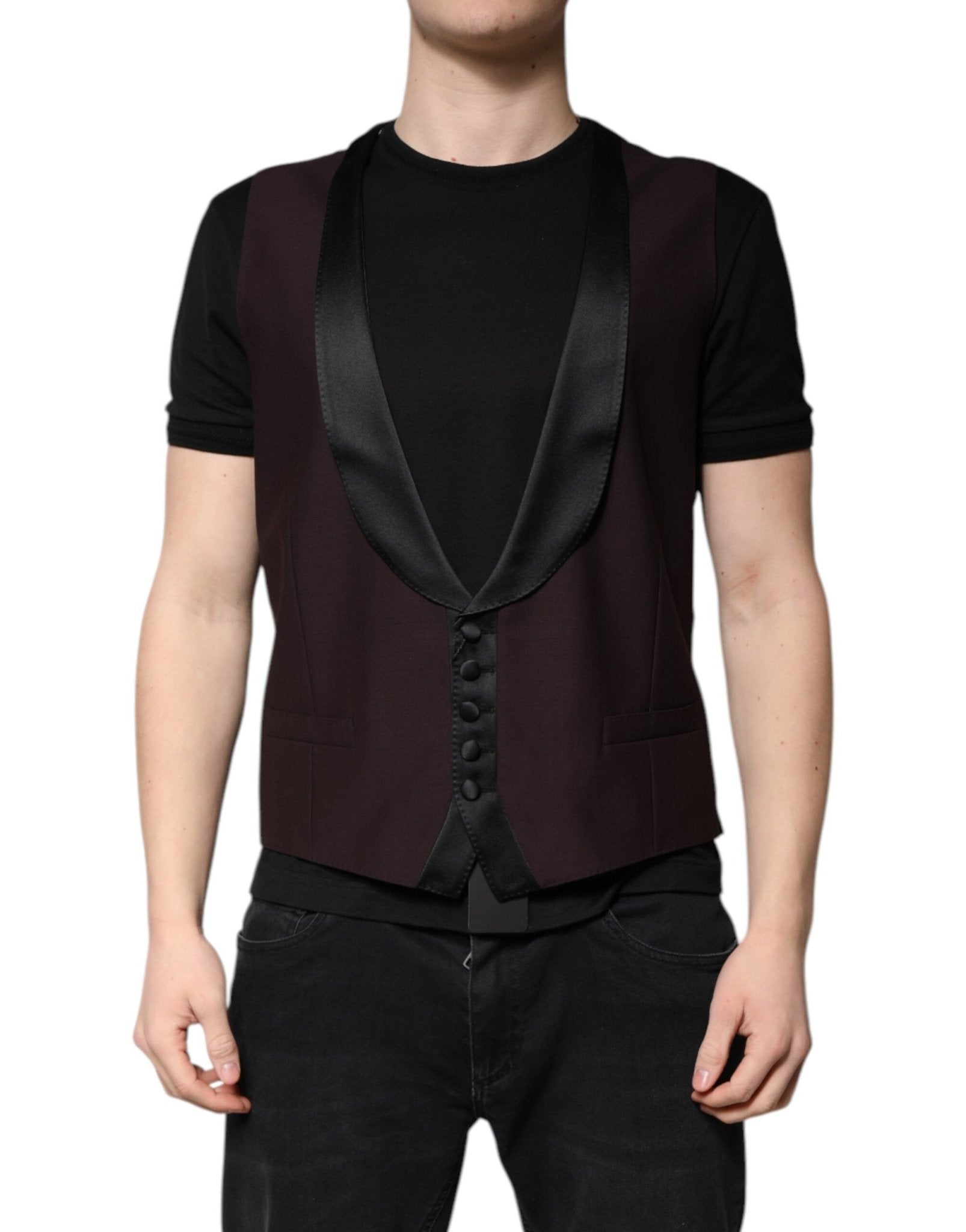 Dolce & Gabbana Maroon Wool Waistcoat Dress Formal Vest – IT52 | XL par Dolce & Gabbana | Disponible sur Sandy Store ByNet