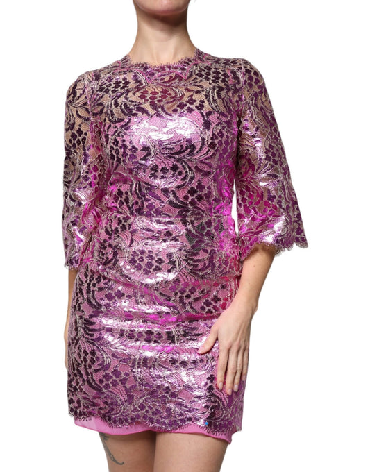 Dolce & Gabbana Metallic Fuchsia Floral Sheath Mini Dress - Sandy Store ByNet