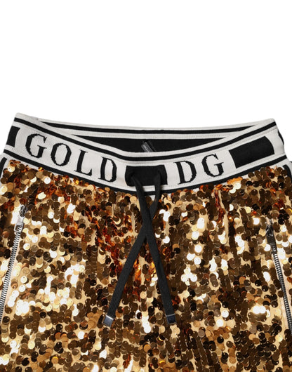 Dolce & Gabbana Metallic Gold DG Logo Sequined Jogger Pants - Sandy Store ByNet