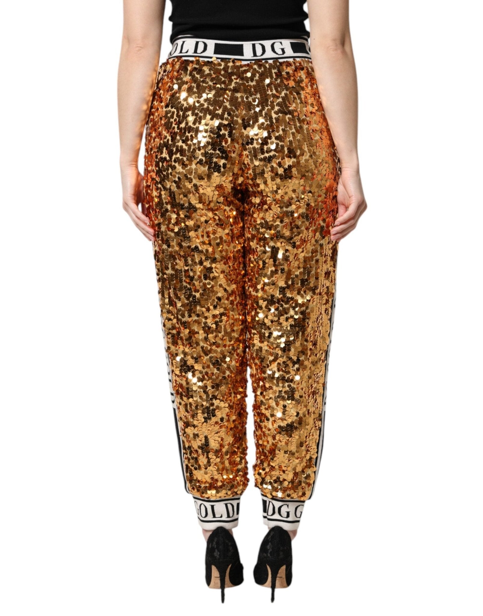 Dolce & Gabbana Metallic Gold DG Logo Sequined Jogger Pants - Sandy Store ByNet