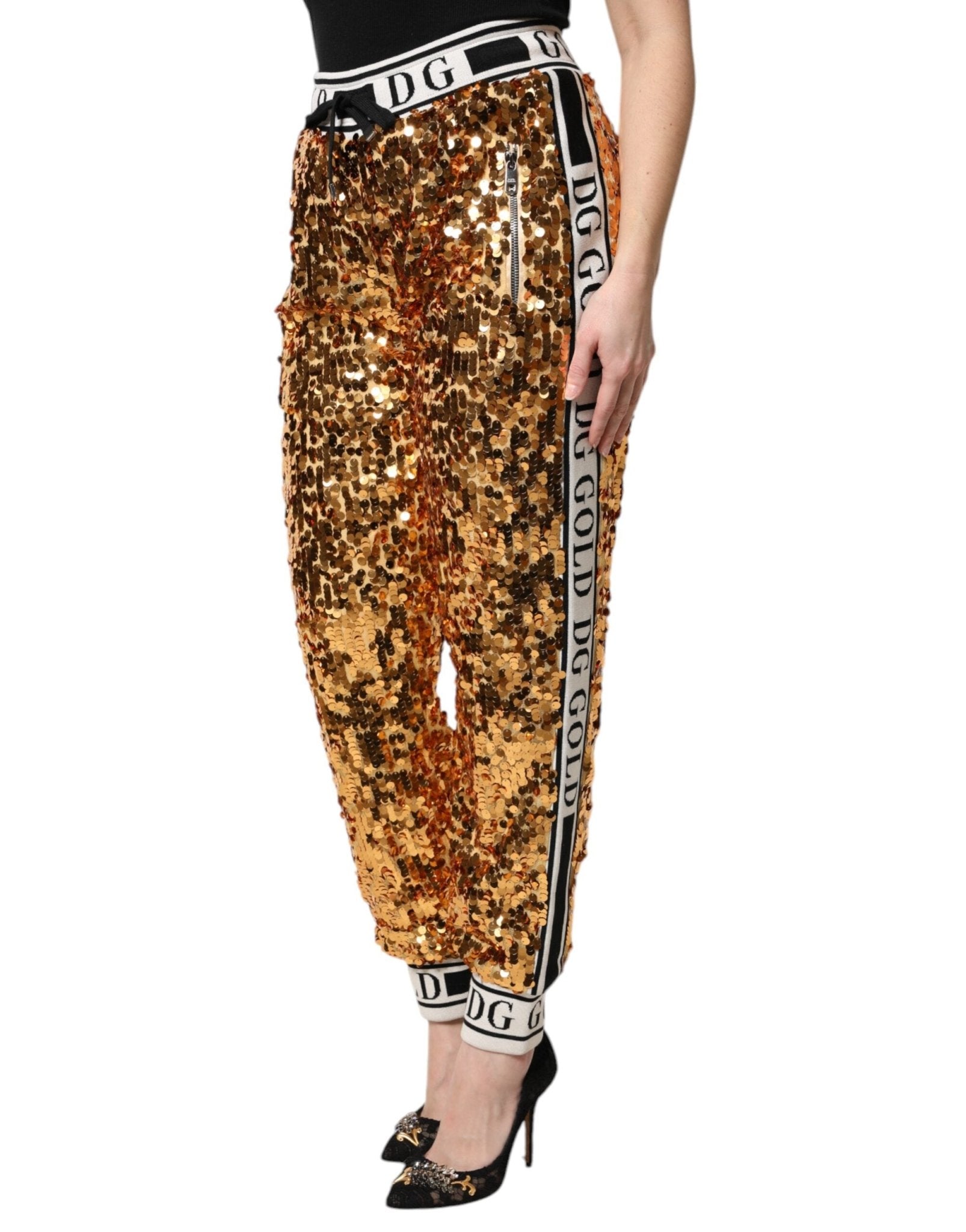 Dolce & Gabbana Metallic Gold DG Logo Sequined Jogger Pants - Sandy Store ByNet