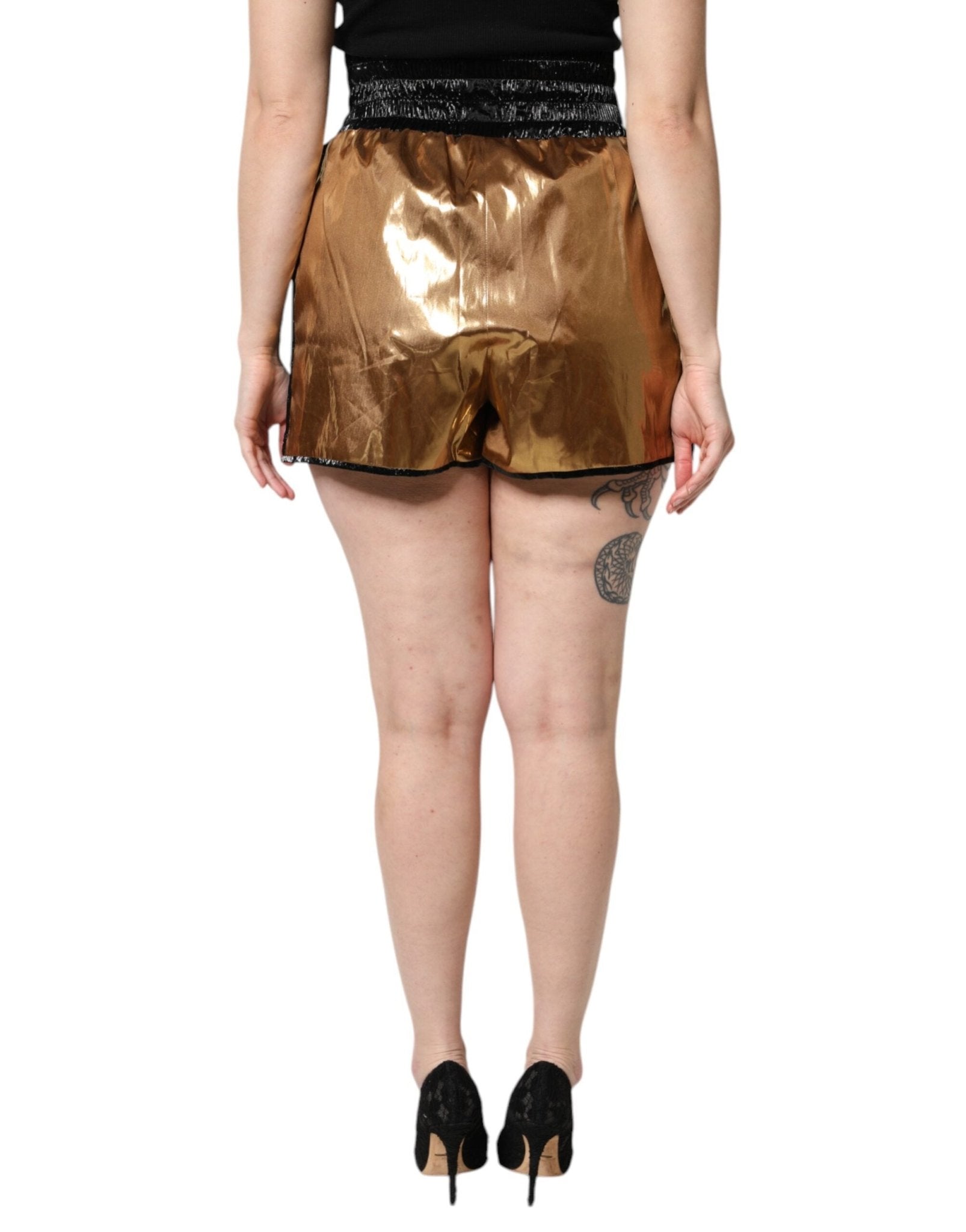Dolce & Gabbana Metallic Gold High Waist Women Hotpants Short - Sandy Store ByNet