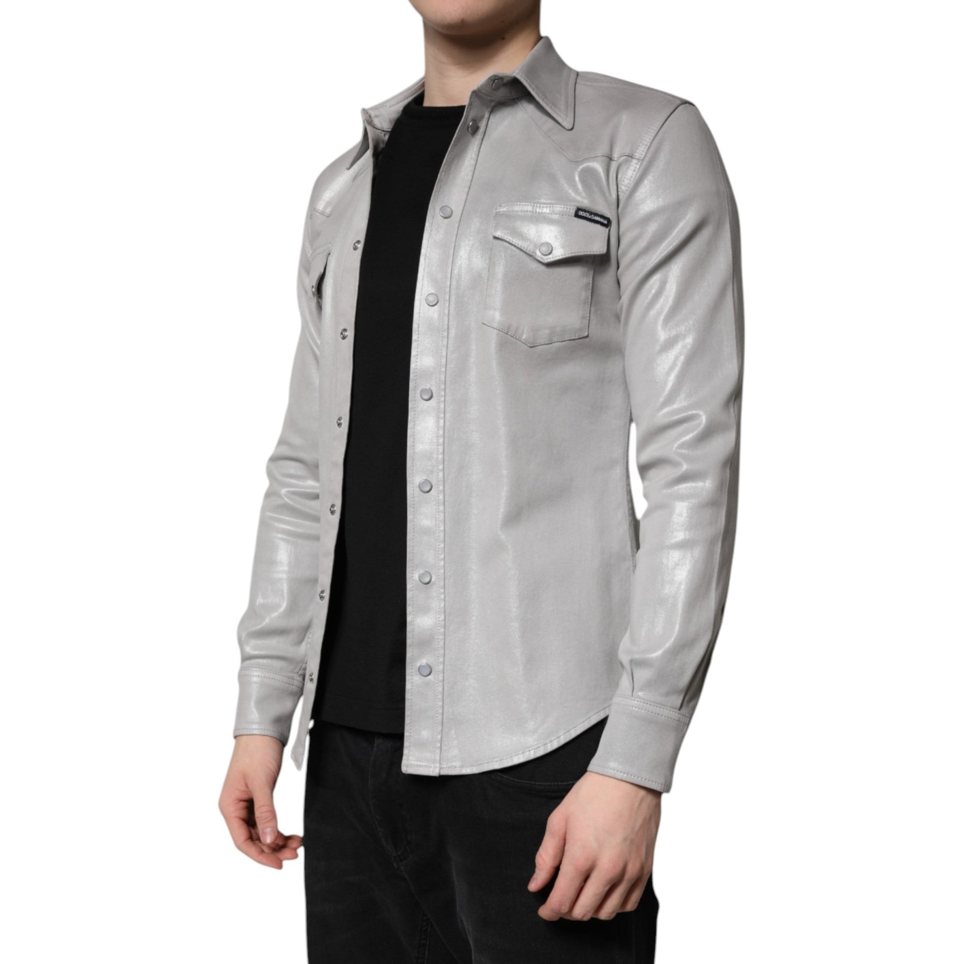 Dolce & Gabbana Metallic Gray Cotton Button Down Shirt - Sandy Store ByNet