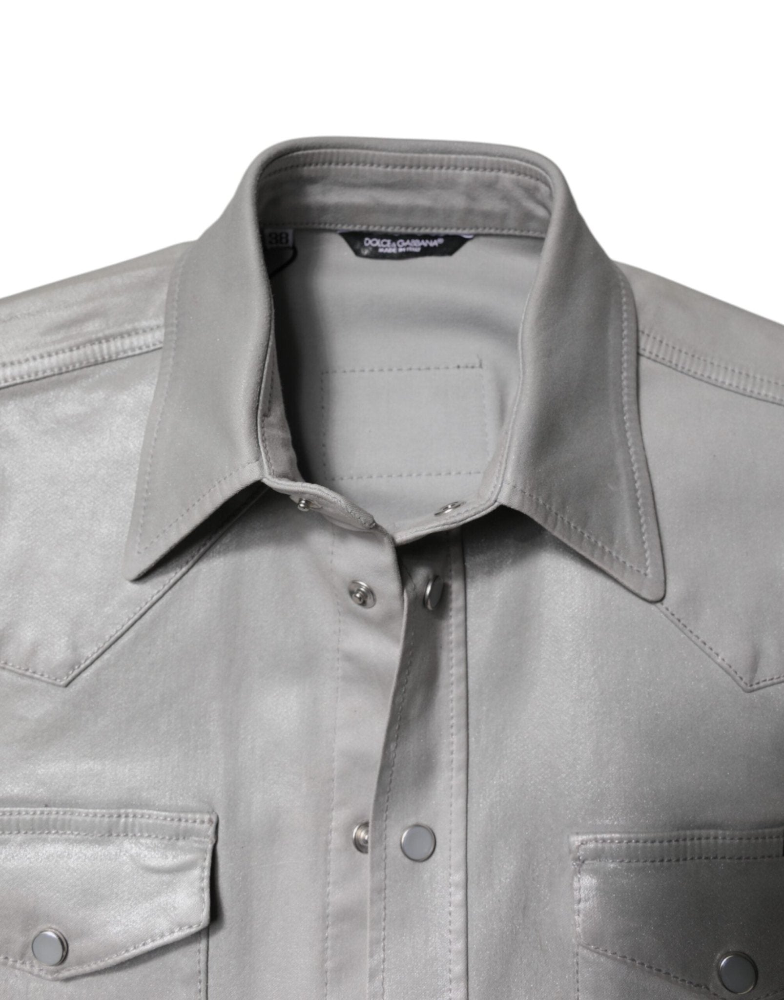 Dolce & Gabbana Metallic Gray Cotton Button Down Shirt - Sandy Store ByNet