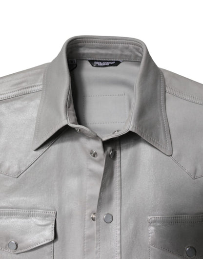 Dolce & Gabbana Metallic Gray Cotton Button Down Shirt - Sandy Store ByNet