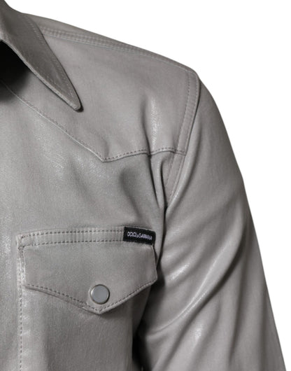 Dolce & Gabbana Metallic Gray Cotton Button Down Shirt - Sandy Store ByNet
