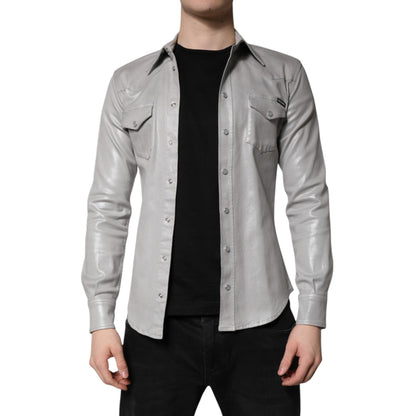 Dolce & Gabbana Metallic Gray Cotton Button Down Shirt - Sandy Store ByNet