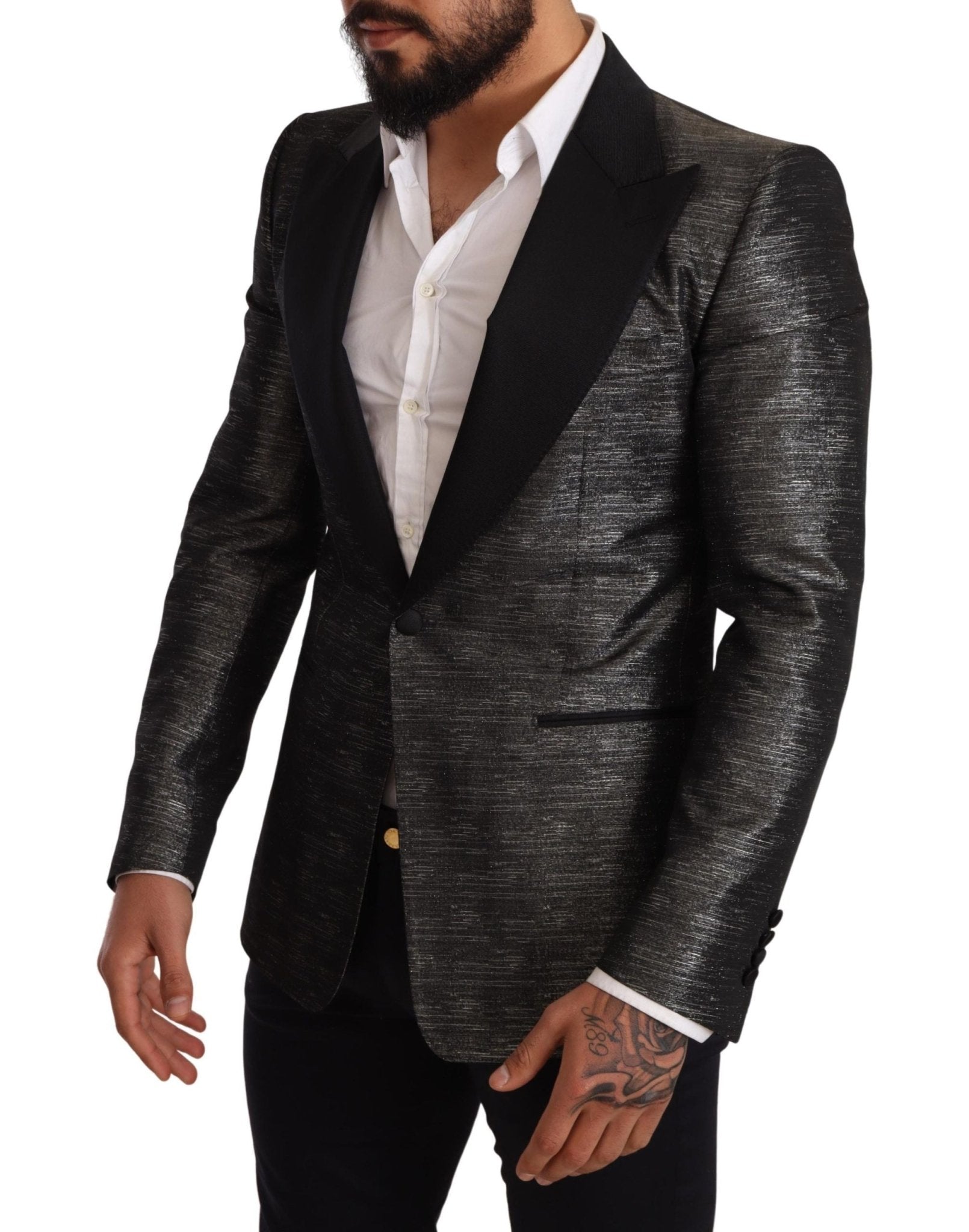 Dolce & Gabbana Metallic Gray Jacquard Slim Fit Blazer - Sandy Store ByNet