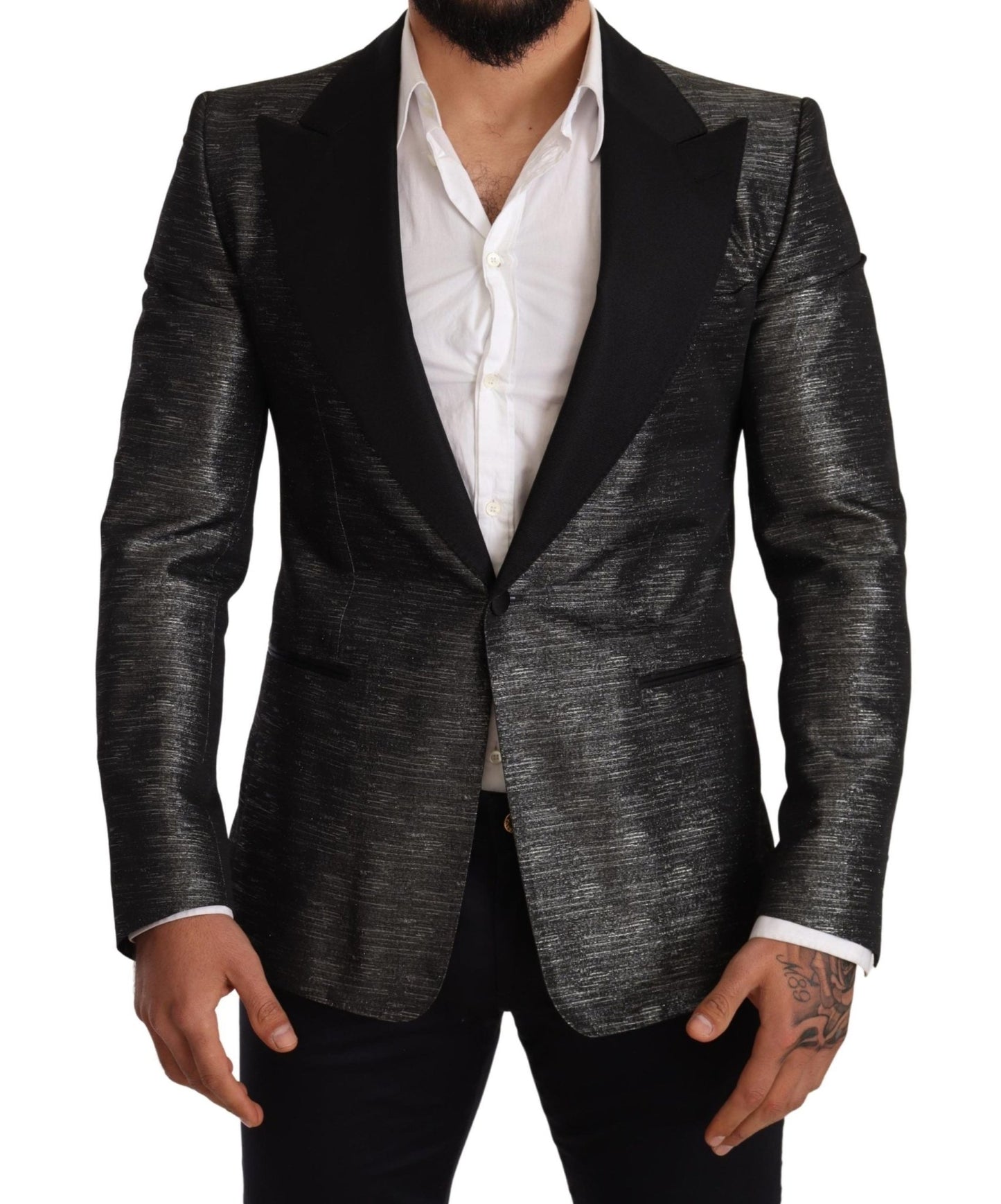 Dolce & Gabbana Metallic Gray Jacquard Slim Fit Blazer - Sandy Store ByNet