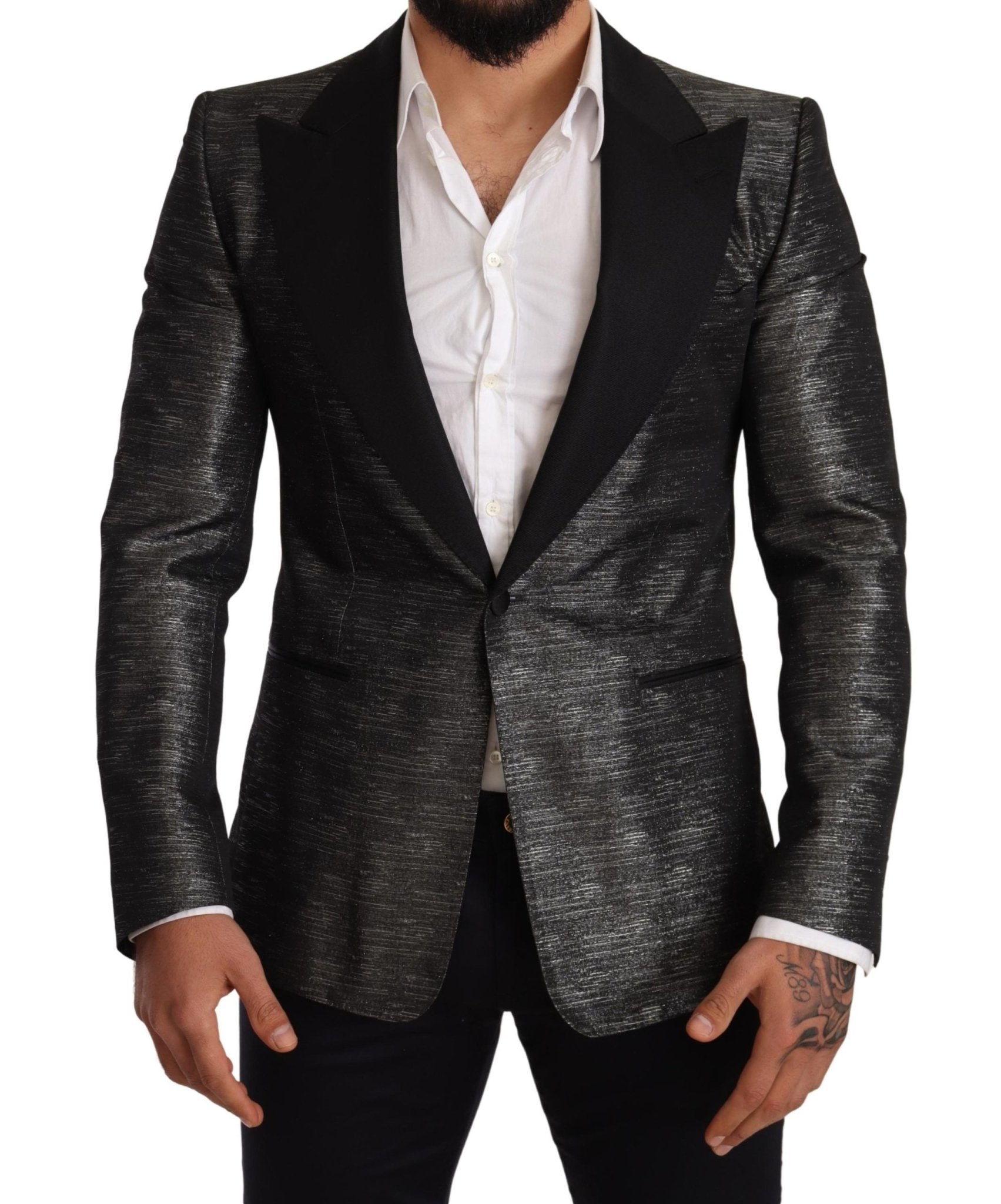 Dolce & Gabbana Metallic Gray Jacquard Slim Fit Blazer - Sandy Store ByNet