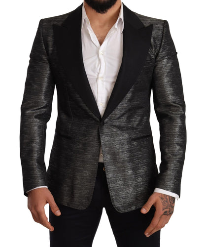 Dolce & Gabbana Metallic Gray Jacquard Slim Fit Blazer - Sandy Store ByNet
