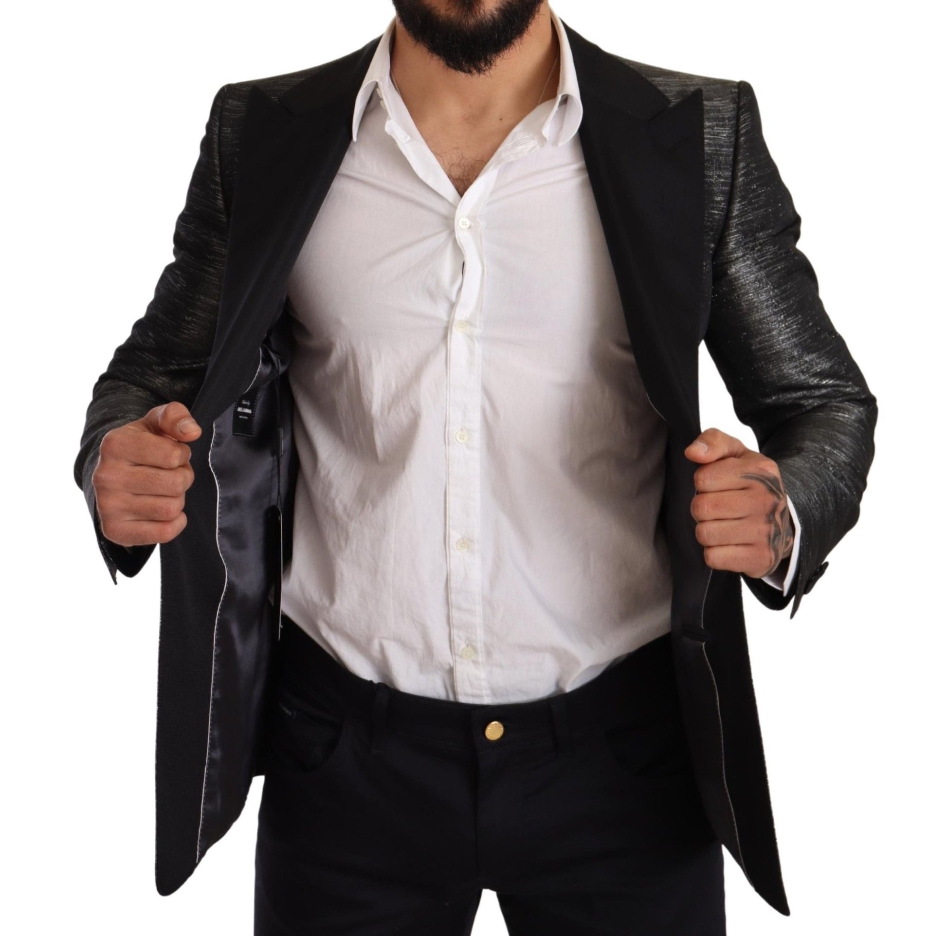 Dolce & Gabbana Metallic Gray Jacquard Slim Fit Blazer - Sandy Store ByNet