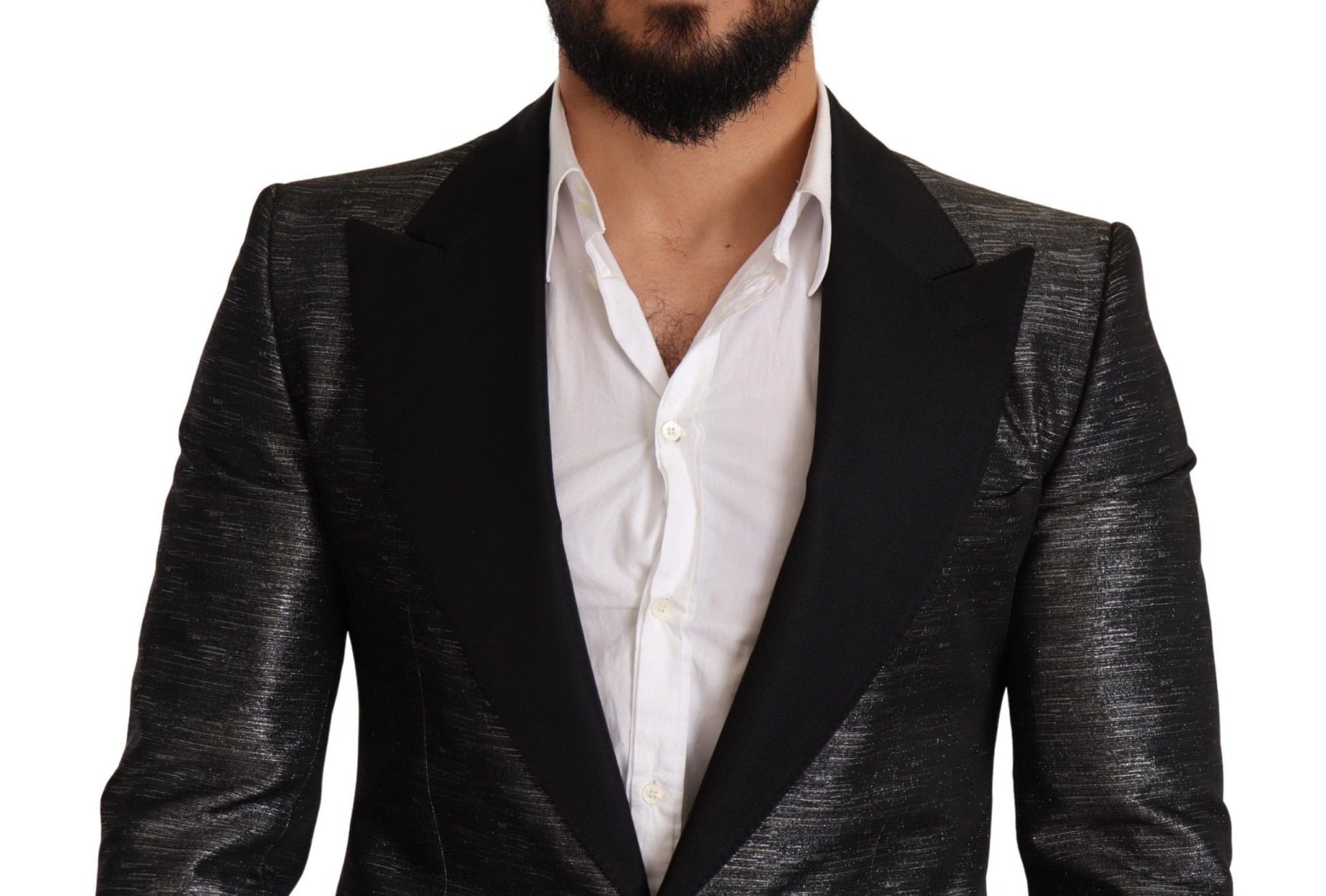 Dolce & Gabbana Metallic Gray Jacquard Slim Fit Blazer - Sandy Store ByNet