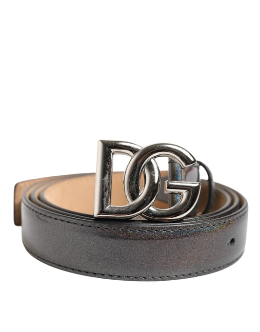 Dolce & Gabbana Metallic Leather Silver Tone Logo Buckle Belt – 85 cm / 34 Inches par Dolce & Gabbana | Disponible sur Sandy Store ByNet