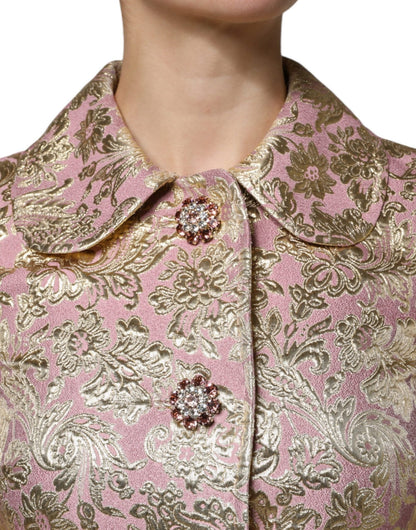 Dolce & Gabbana Metallic Pink Gold Jacquard Jewel Button Coat Jacket - Sandy Store ByNet