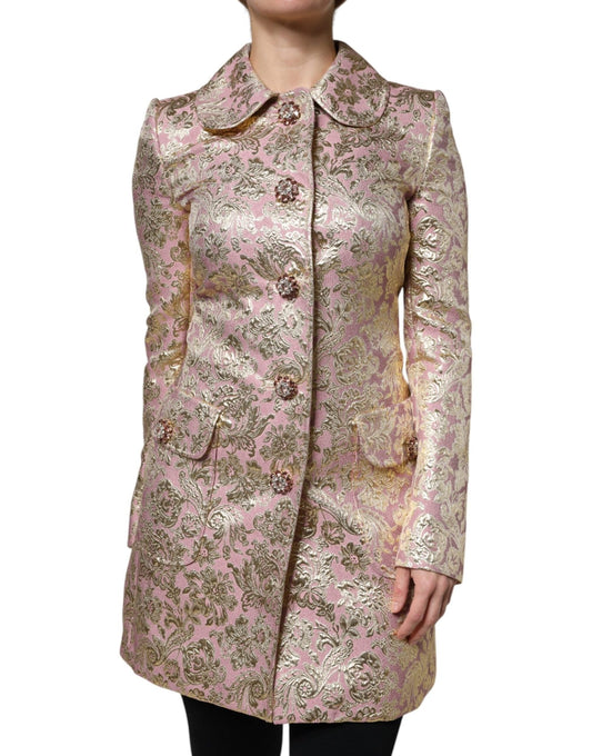 Dolce & Gabbana Metallic Pink Gold Jacquard Jewel Button Coat Jacket - Sandy Store ByNet