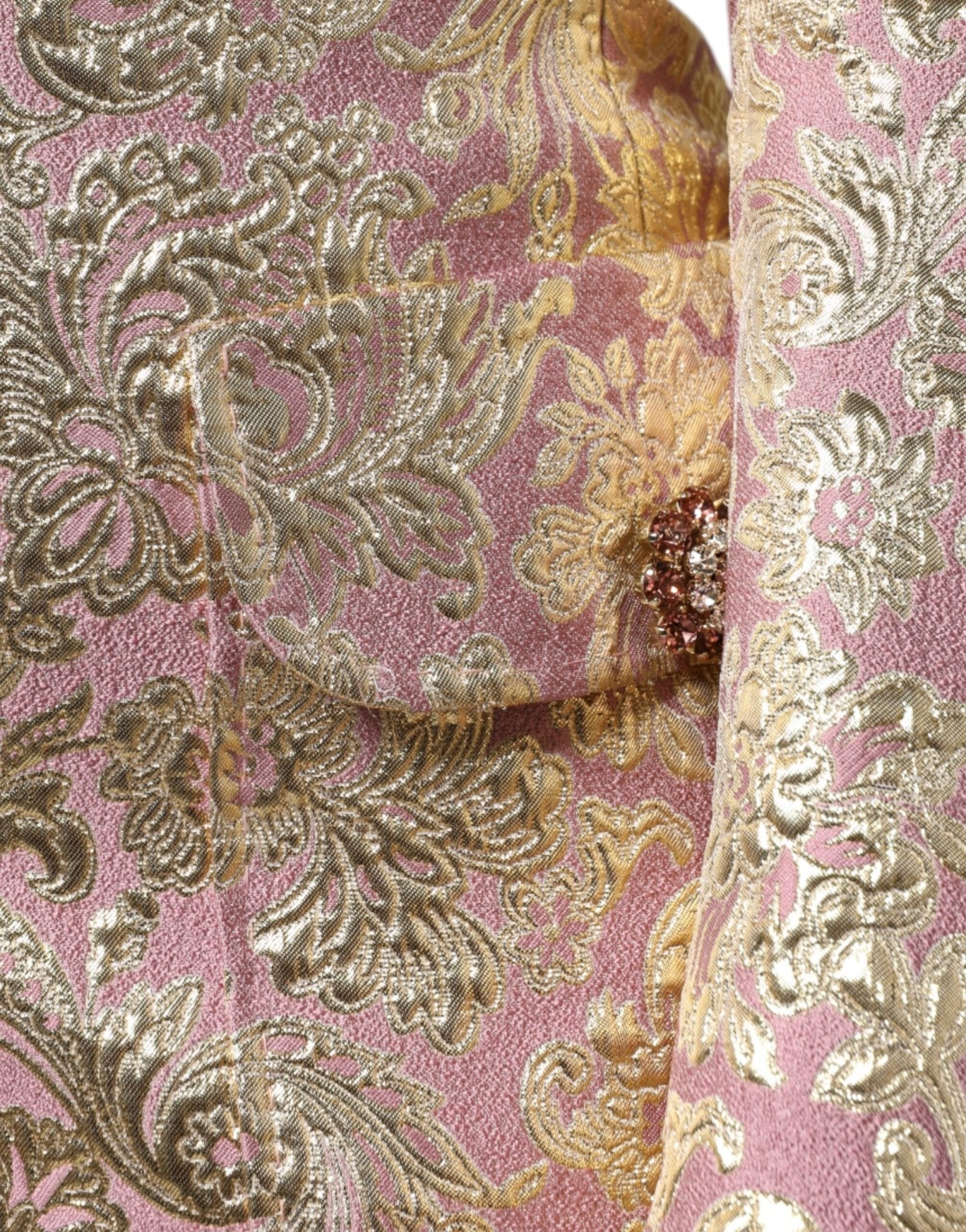 Dolce & Gabbana Metallic Pink Gold Jacquard Jewel Button Coat Jacket - Sandy Store ByNet