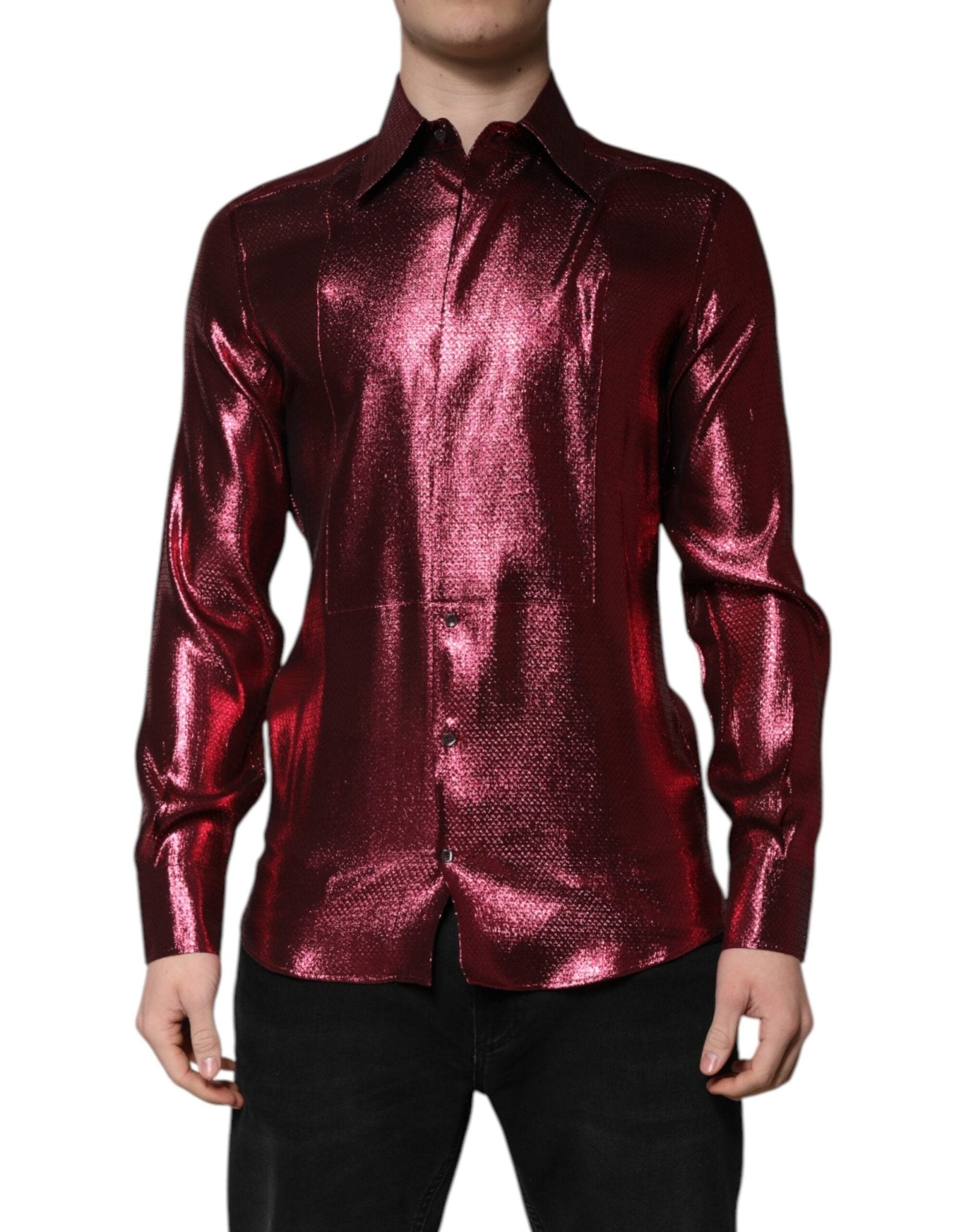 Dolce & Gabbana Metallic Red Cotton GOLD Dress Formal Shirt – IT38 | XS par Dolce & Gabbana | Disponible sur Sandy Store ByNet
